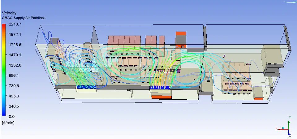 CRAC supply air flowing through floor plenum